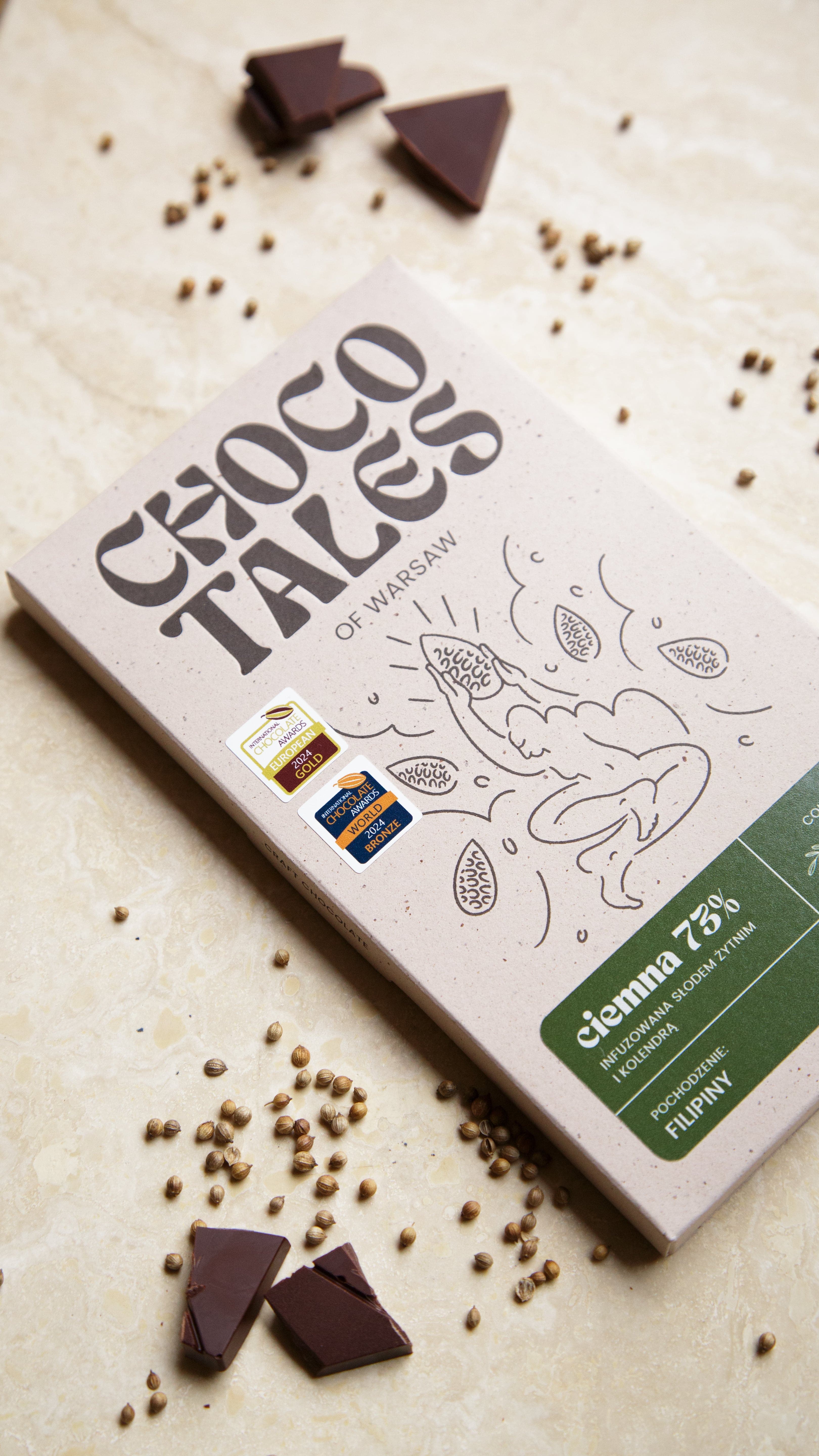 ciemna 73 % infuzowana słodem żytnim i kolendrą